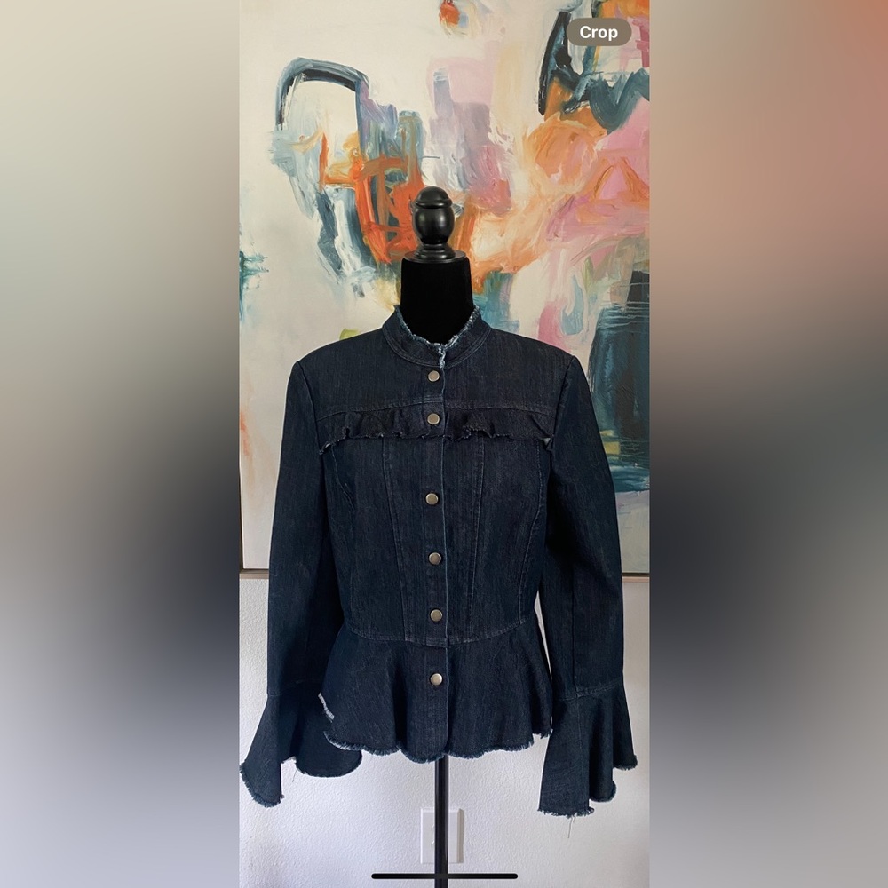 Scripted Women's Dark Blue Jean Jacket with Ruffle Details - Picture 12 of 14